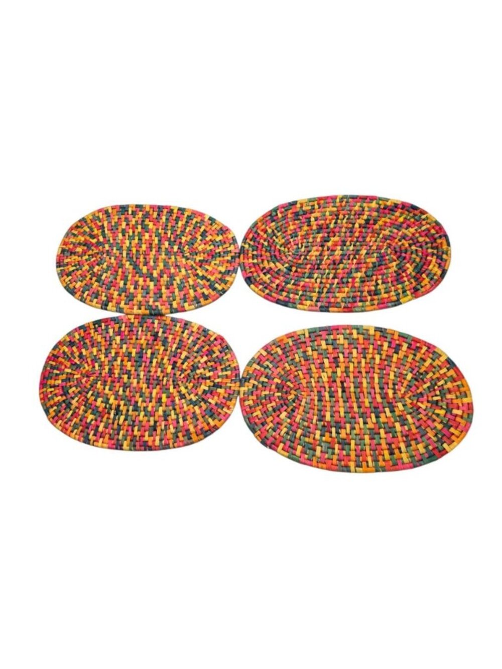 Vintage Rainbow Wicker Rattan Charger Placemats Set Of 4 Boho Oval Woven Trivets